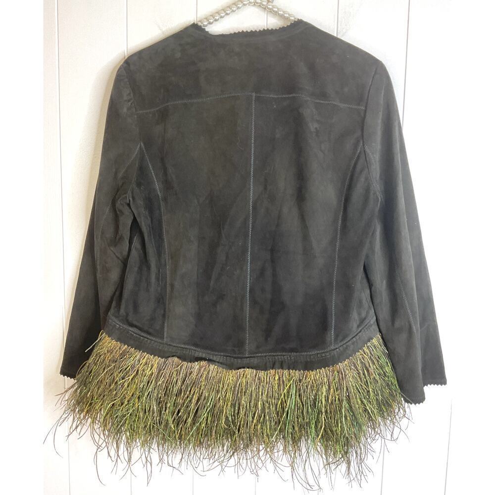 Illia Black Suede‎ Jacket with Ostrich Feather Hem Size 6 NWT - Picture 6 of 8
